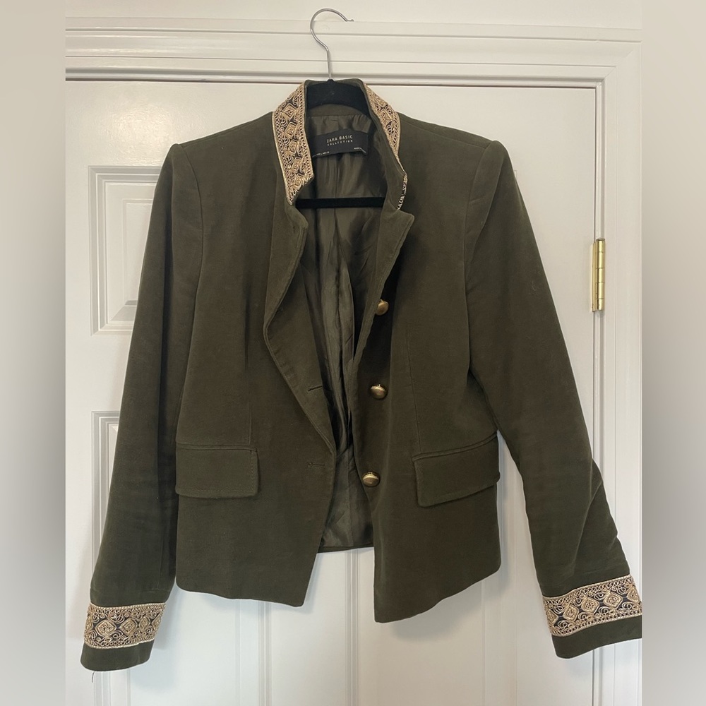 Zara olive green jacket with gold details